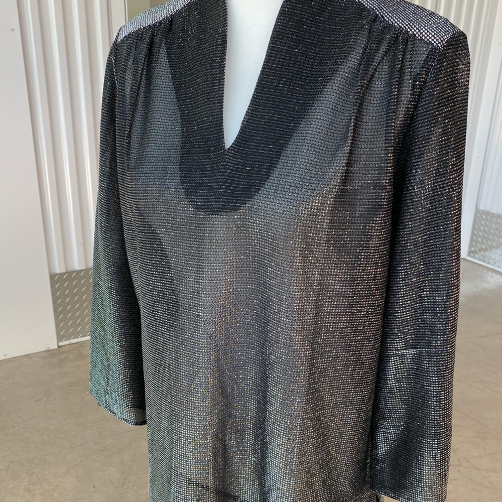 Sheer metallic tunic black silver 12 vintage glam